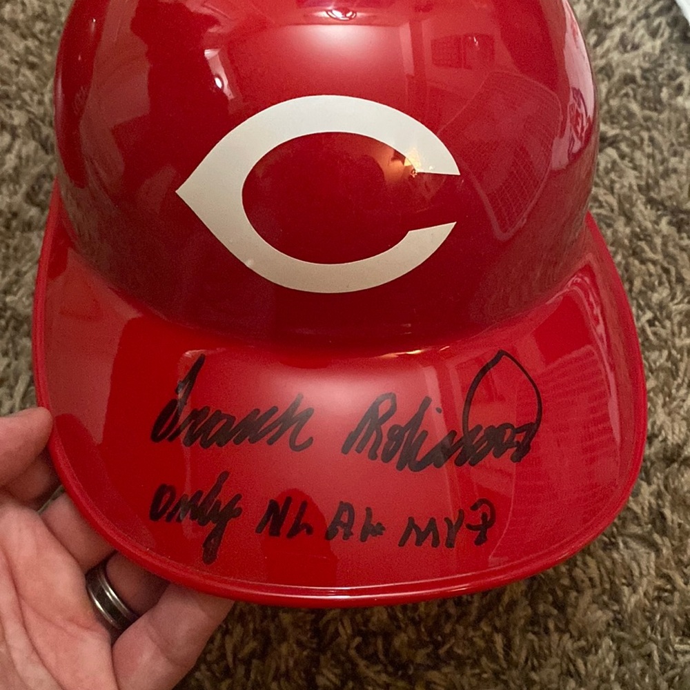 full size autographed Reds helmet